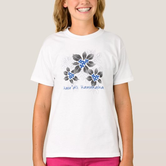 Hawaiian Holly Hanukkah Blue Floral T-shirt (Voorkant)