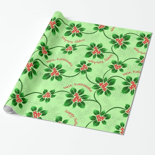 Hawaiian Holly Mele Kalikimaka kerstgroen Cadeaupapier (Uitgerold)