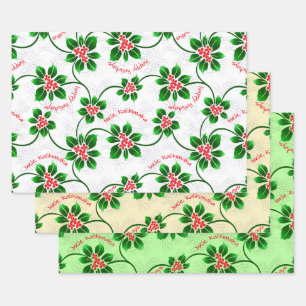 Hawaiian Holly Mele Kalikimaka Kerstmis Rood Trio Inpakpapier Vel