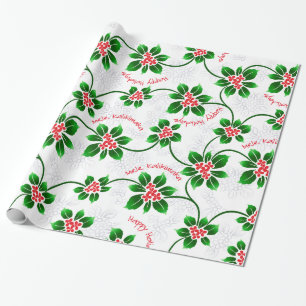 Hawaiian Holly Mele Kalikimaka Kerstrood Cadeaupapier
