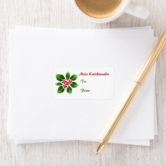 Hawaiian Holly Mele Kalikimaka Kerstrood Etiket (Insitu)