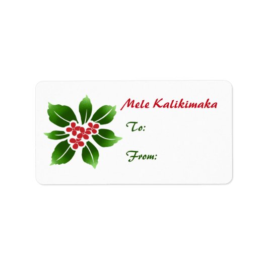 Hawaiian Holly Mele Kalikimaka Kerstrood Etiket (Voorkant)