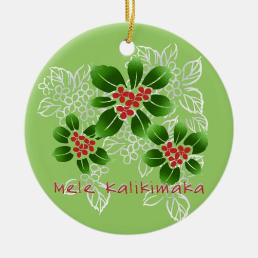 Hawaiian Holly Mele Kalikimaka Kerstrood Keramisch Ornament (Voorkant)