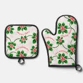 Hawaiian Holly Mele Kalikimaka Kerstrood Ovenwant & Pannenlap Set (Voorkant)