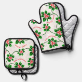 Hawaiian Holly Mele Kalikimaka Kerstrood Ovenwant & Pannenlap Set (Voorkant / Achterkant)