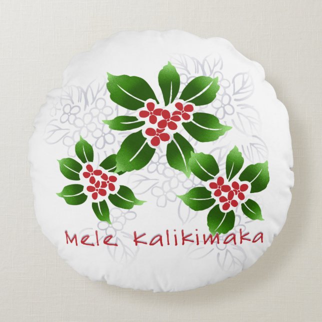 Hawaiian Holly Mele Kalikimaka Kerstrood Rond Kussen (Voorkant)