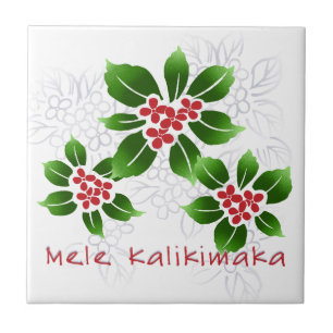 Hawaiian Holly Mele Kalikimaka Kerstrood Tegeltje