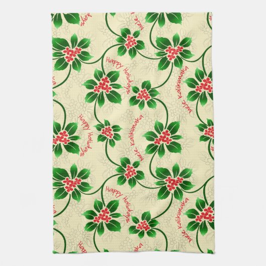 Hawaiian Holly Mele Kalikimaka Kerstrood Theedoek (Verticaal)
