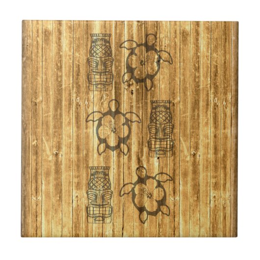 Hawaiian Honu en Tiki Mask Tegeltje (Voorkant)