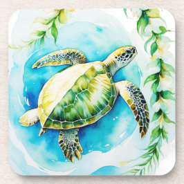 Hawaiian Honu met Plumeria & Maile Waterverf Bier Onderzetter