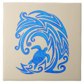 Hawaiian Honu n Wave Tribal Turtle Ceramic Tile Tegeltje (Voorkant)