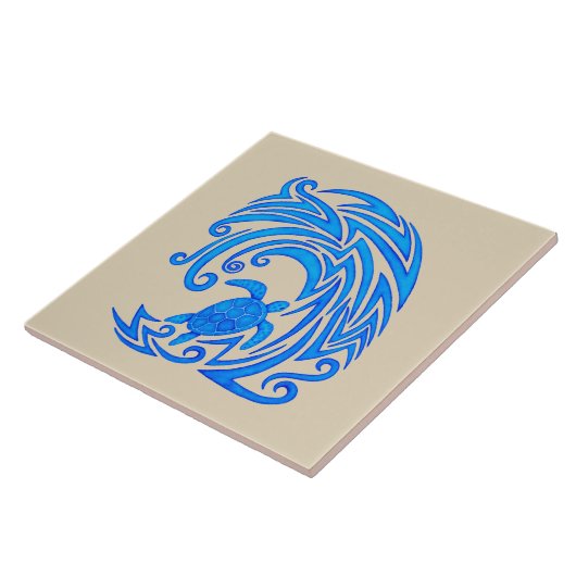 Hawaiian Honu n Wave Tribal Turtle Ceramic Tile Tegeltje (Zijkant)