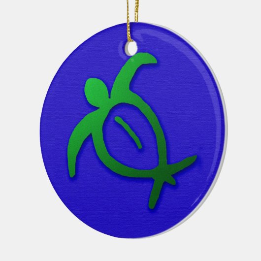 Hawaiian Honu Petroglyph op Blue Keramisch Ornament (Links)