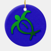 Hawaiian Honu Petroglyph op Blue Keramisch Ornament (Achterkant)
