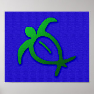 Hawaiian Honu Petroglyph op Blue Poster