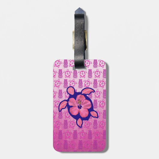 Hawaiian Honu Turtle en Hibiscus Bagagelabel (Achterkant verticaal)