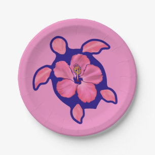 Hawaiian Honu Turtle en Hibiscus Papieren Bordje