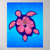 Hawaiian Honu Turtle en Hibiscus Poster (Voorkant)