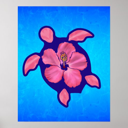 Hawaiian Honu Turtle en Hibiscus Poster (Voorkant)