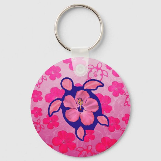 Hawaiian Honu Turtle en Hibiscus Sleutelhanger (Voorkant)