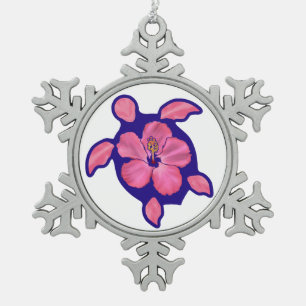 Hawaiian Honu Turtle en Hibiscus Tin Sneeuwvlok Ornament