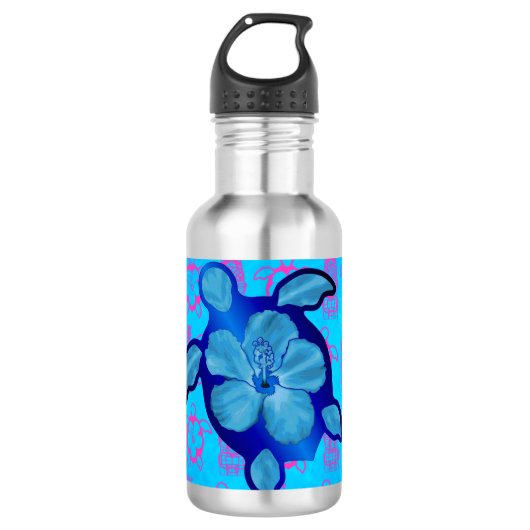 Hawaiian Honu Turtle en Hibiscus Waterfles (Voorkant)