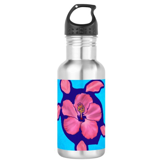 Hawaiian Honu Turtle en Hibiscus Waterfles (Voorkant)