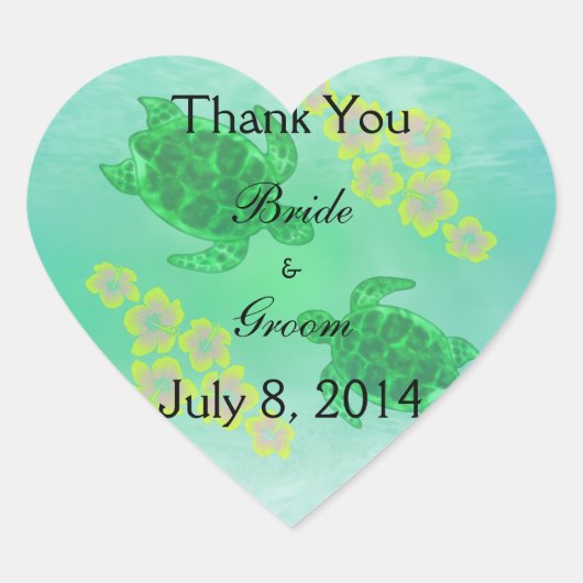 Hawaiian Honu Wedding Bedankt Hart Sticker (Voorkant)