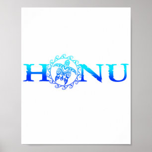 Hawaiian Honu Zee Turtle Ocean Blue Poster