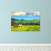 Hawaiian Horses, Hokulei Peak, Kauai, Hawaii Canvas Afdruk (Insitu (Houten vloer))