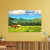Hawaiian Horses, Hokulei Peak, Kauai, Hawaii Canvas Afdruk (Insitu (Woonkamer))