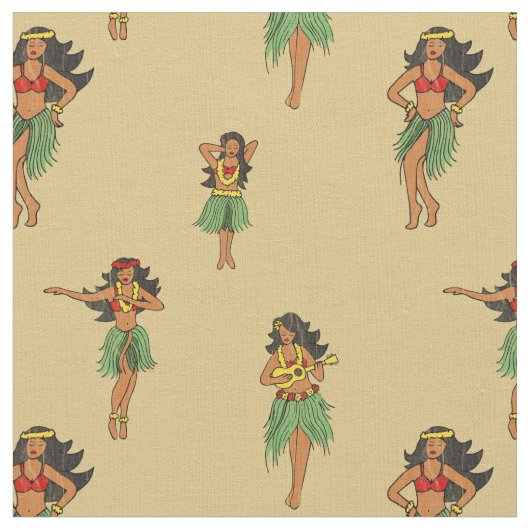 Hawaiian Hula Dancing Girls  Pattern Stof (Close Up)