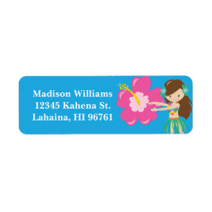 Hawaiian Hula Girl Cute Beach Luau Return Address Etiket