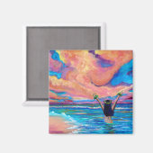 Hawaiian Hula Girl op Sunrise Magnet (Voorkant / Achterkant)