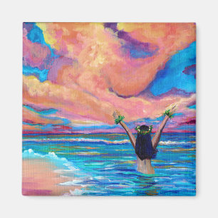 Hawaiian Hula Girl op Sunrise Magnet