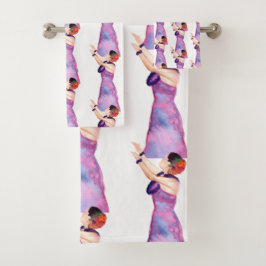 Hawaiian Hula Girl Paarse Bath Towel Set Bad Handdoek