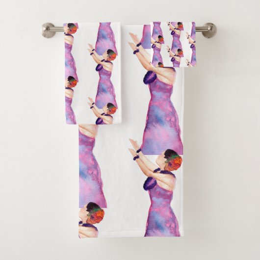 Hawaiian Hula Girl Paarse Bath Towel Set Bad Handdoek (Insitu)
