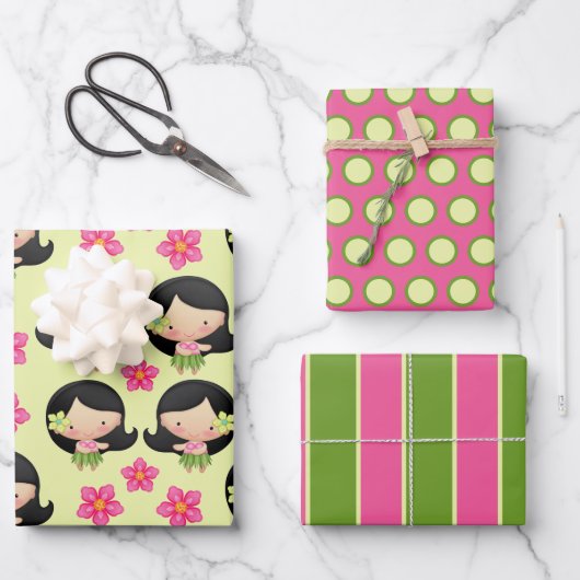 Hawaiian Hula Girl Wrapping Paper Set (Voorkant)