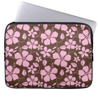 HAWAIIAN HULA (HIBISCUS) BROWN/PINK LAPTOP SLEEVE