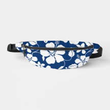 HAWAIIAN HULA (HIBISCUS) PATROON IN NAVY BLUE