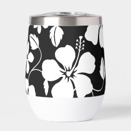 HAWAIIAN (HULA) HIBISCUS PATROON IN ZWART