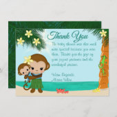 Hawaiian Hula Monkey Baby shower Dank je wel, BOY# Kaart (Voorkant / Achterkant)