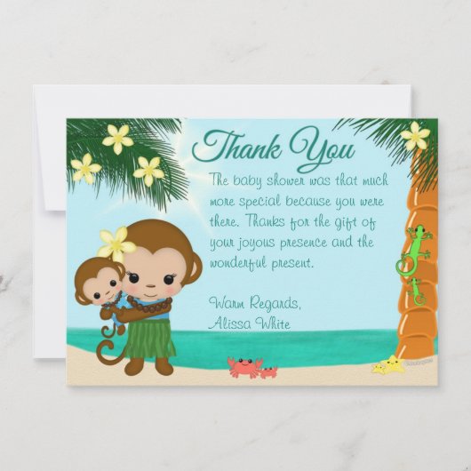 Hawaiian Hula Monkey Baby shower Dank je wel, BOY# Kaart (Voorkant)
