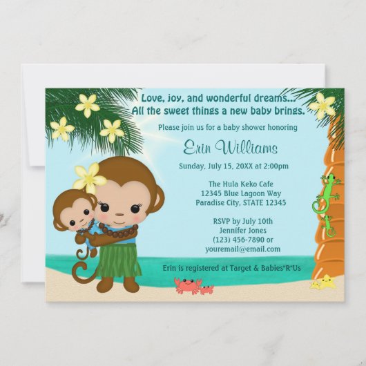 Hawaiian Hula Monkey Baby shower nodigy Kaart (Voorkant)