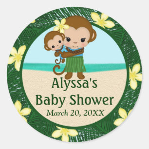 Hawaiian Hula Monkey Baby shower sticker #2 BOY