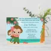 Hawaiian Hula Monkey Baby shower uitnodiging Beach (Staand voorkant)