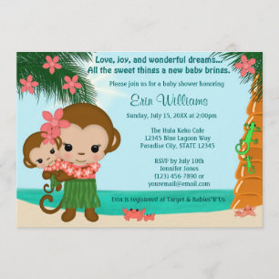 Hawaiian Hula Monkey Baby shower uitnodiging Beach