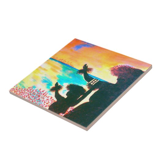 Hawaiian Hula Sunrise Tile Tegeltje (Zijkant)