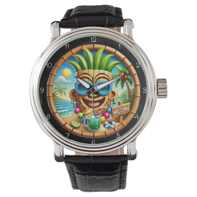 Hawaiian Hut Welcome: Tropical Beach Horloge (Voorkant)