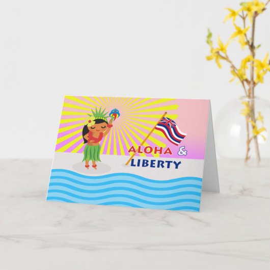 Hawaiian Independence Day Hula Dancer met Torch Kaart (Gele Bloem)